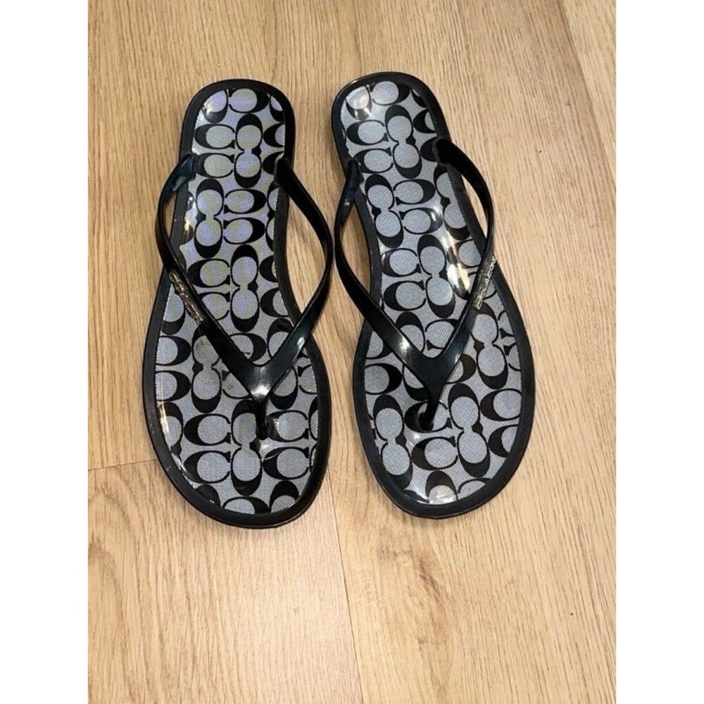 Coach Black Signature Logo Flip Flop Sandals